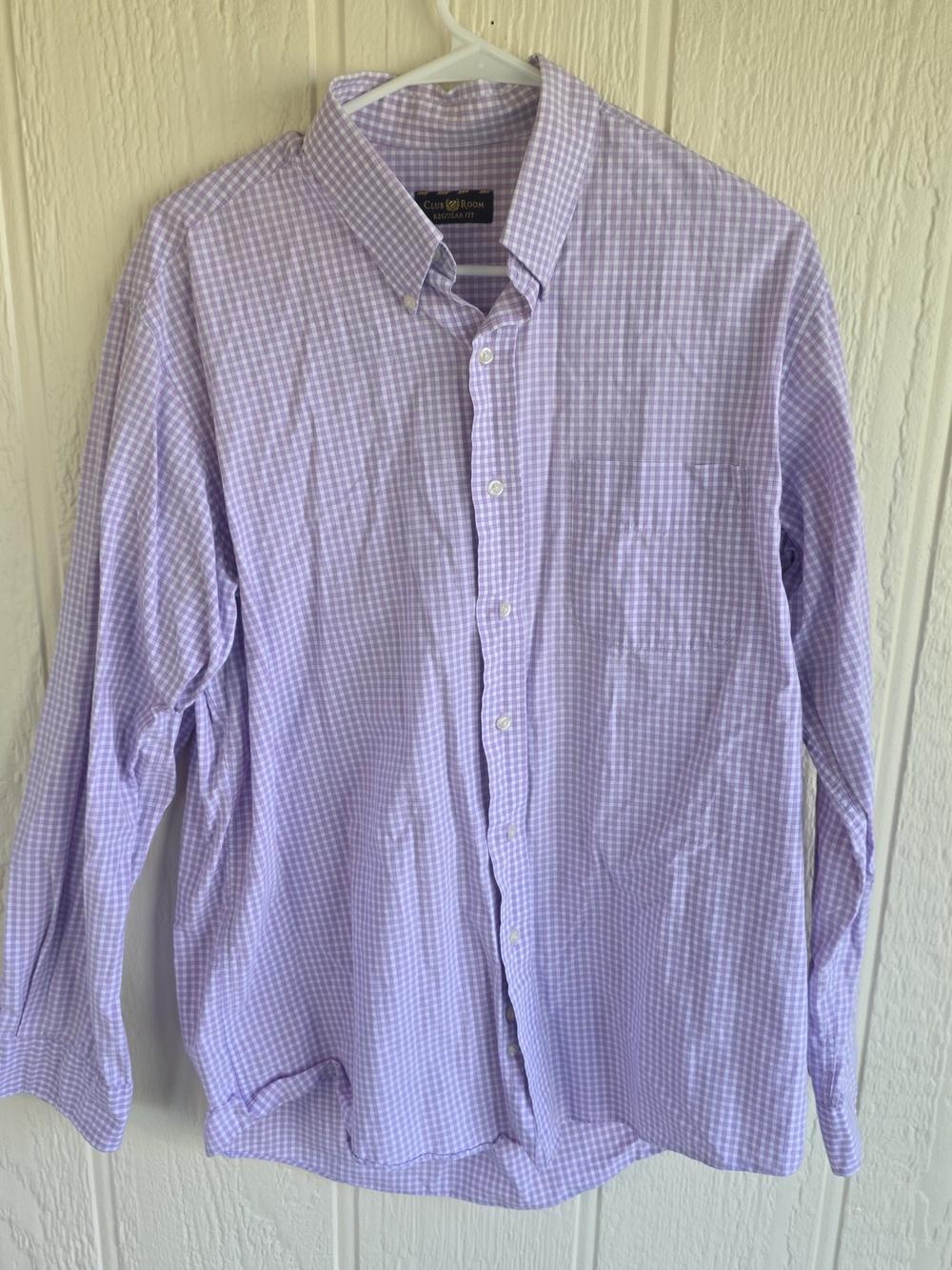 Men's Club Room Men's Lavender Gingham Button-Down Shirt, Size Large